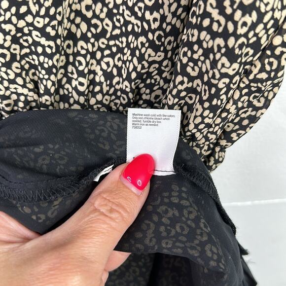 ANA A New Approach Black Tan V Neck Animal Print Sleeveless Empire Waist Dress 8 - Picture 9 of 11